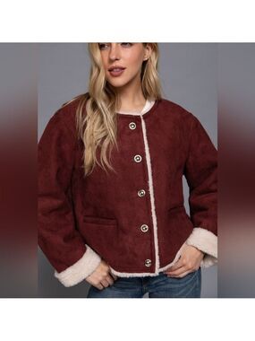 NWT Sherpa Lined Maroon Cropped Sueded Jacket Sizes Small -Large